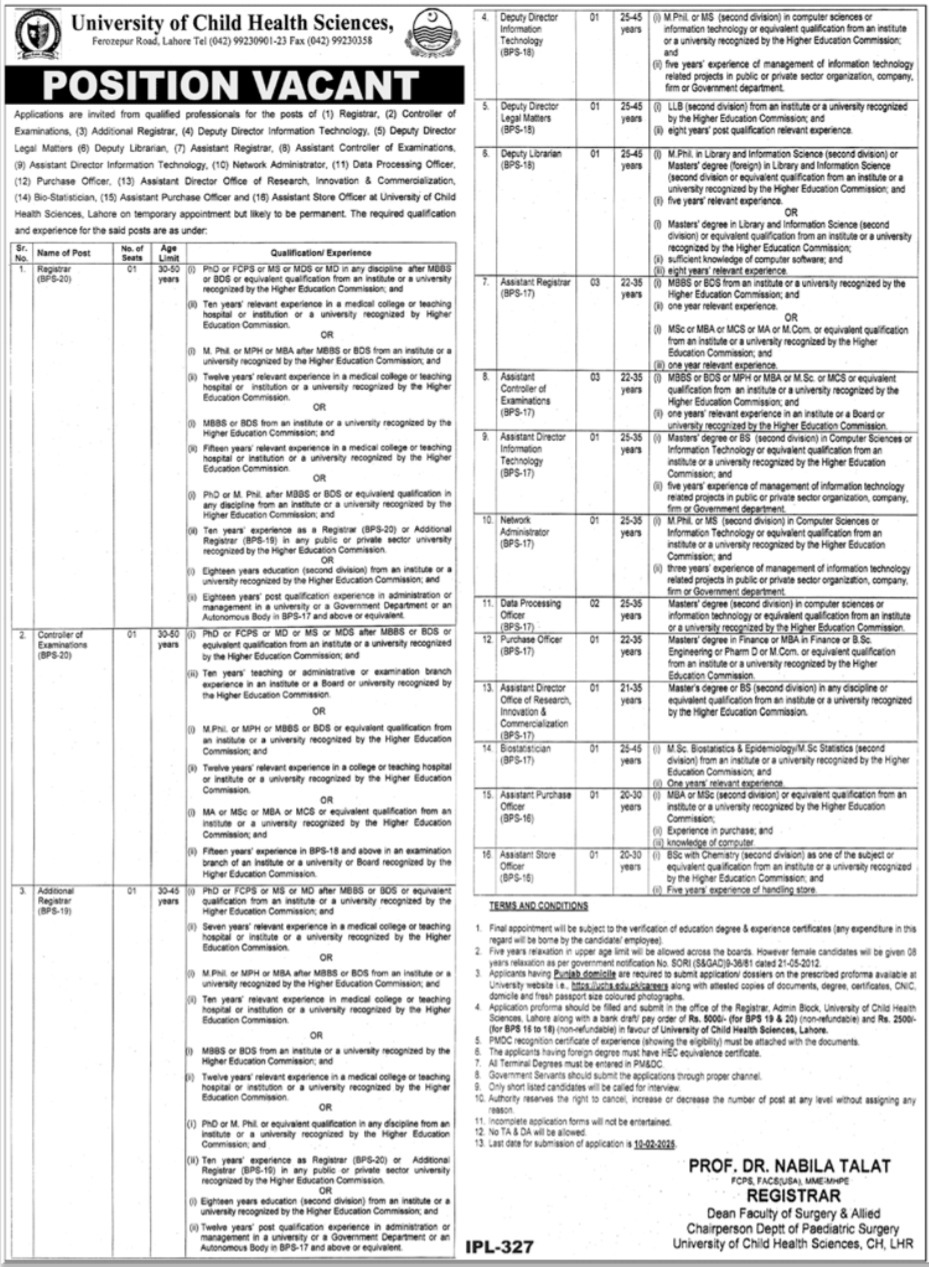 University of Child Health Sciences UCHS Jobs 2025 Apply Now