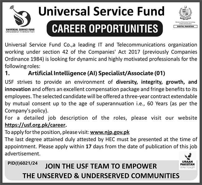 Universal Service Fund (USF) Islamabad Jobs 2025 – Apply Now