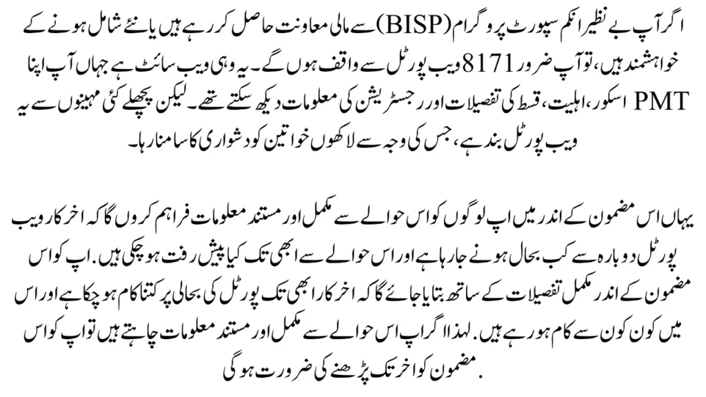 BISP 8171 Web Portal: Likely to be Reactivated in July 2025